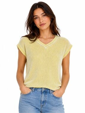 7th Ray Yellow Textured Knit Tunic Top | High Low Hem